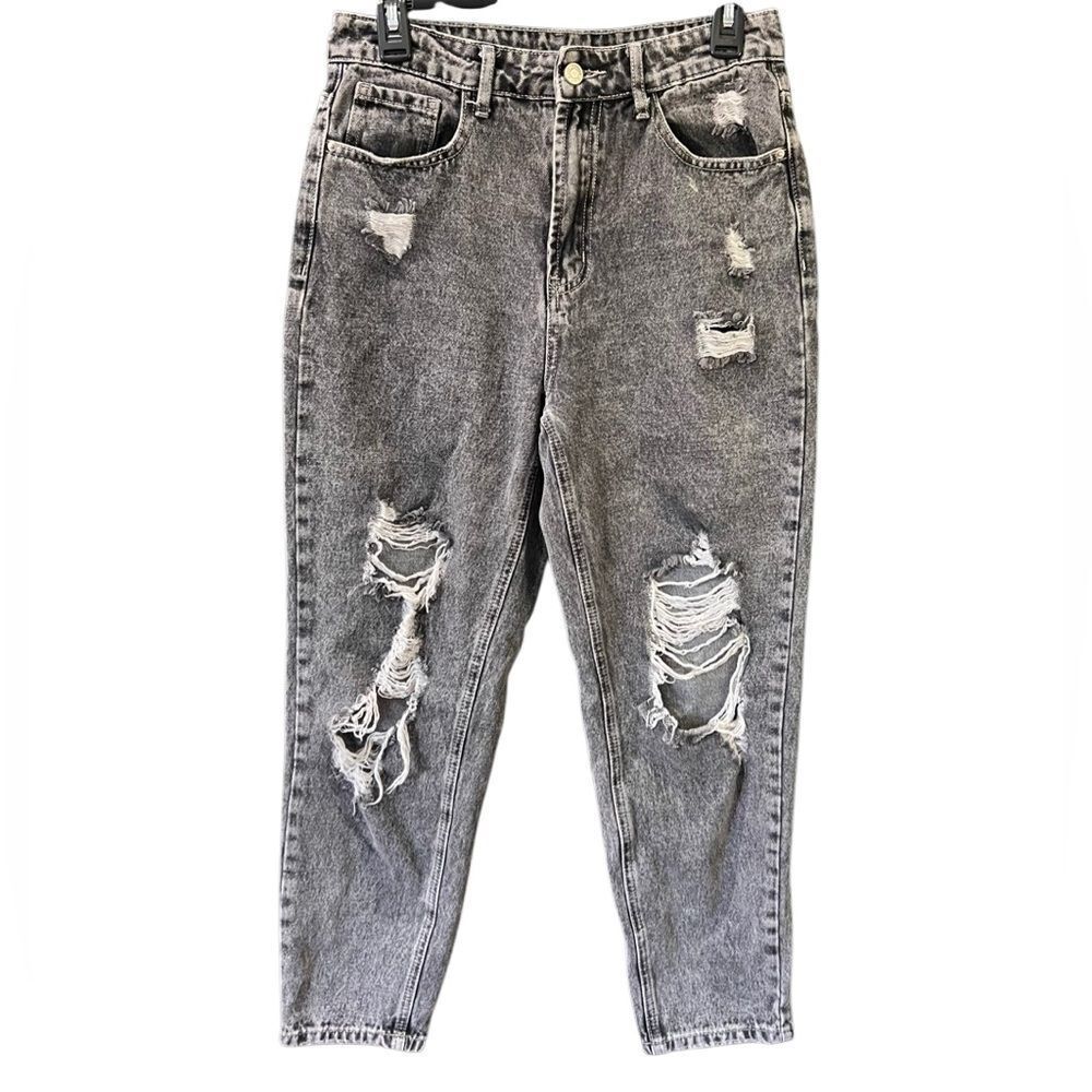 Fashion Distressed Denim Jeans high waist Black Wash Size 27